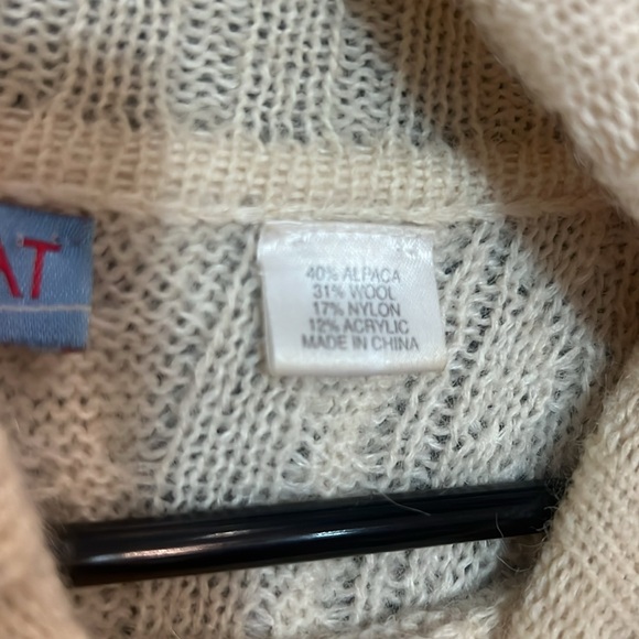 ACROBAT IVORY ALPACA WOOL BLEND CABLE KNIT SWEATER PONCHO TURTLENECK FRINGE HEM - Picture 4 of 9